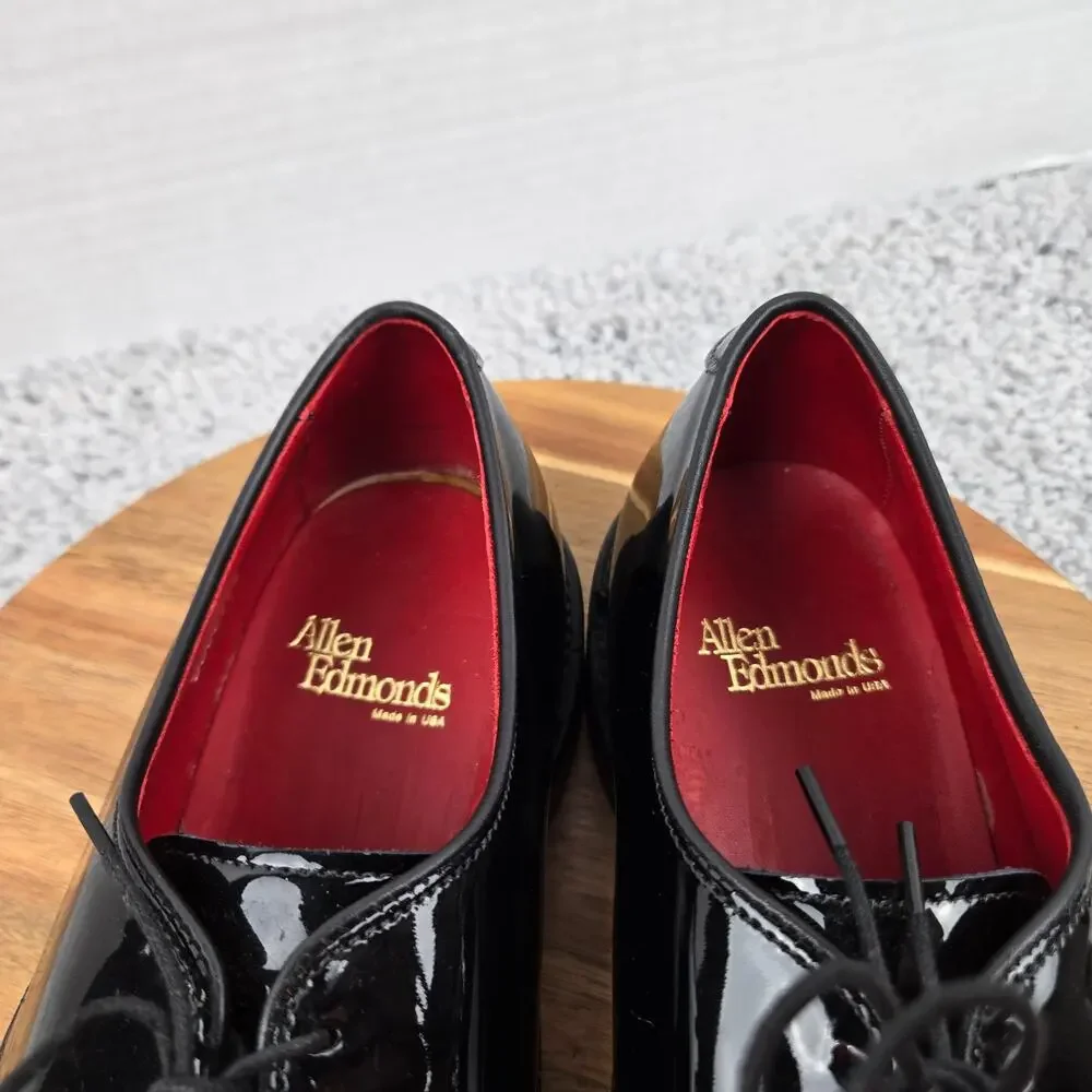 Allen Edmonds Mens 9 3E Wide Spencer Black Patent Leather Derby Tuxedo Formal